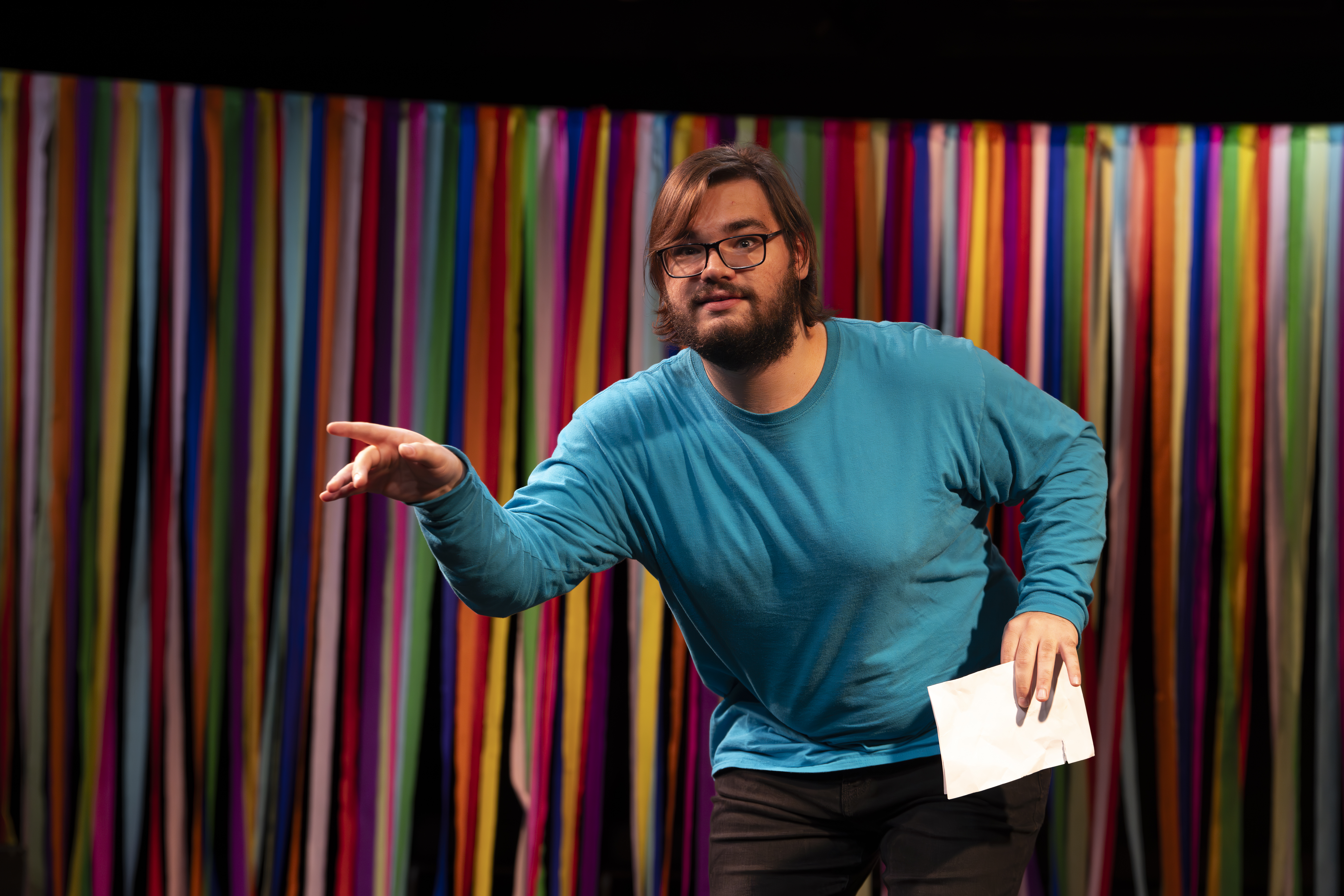 Anthony Monteleone as Vinny monologuing with letter in "Love is the Greater Labyrinth"