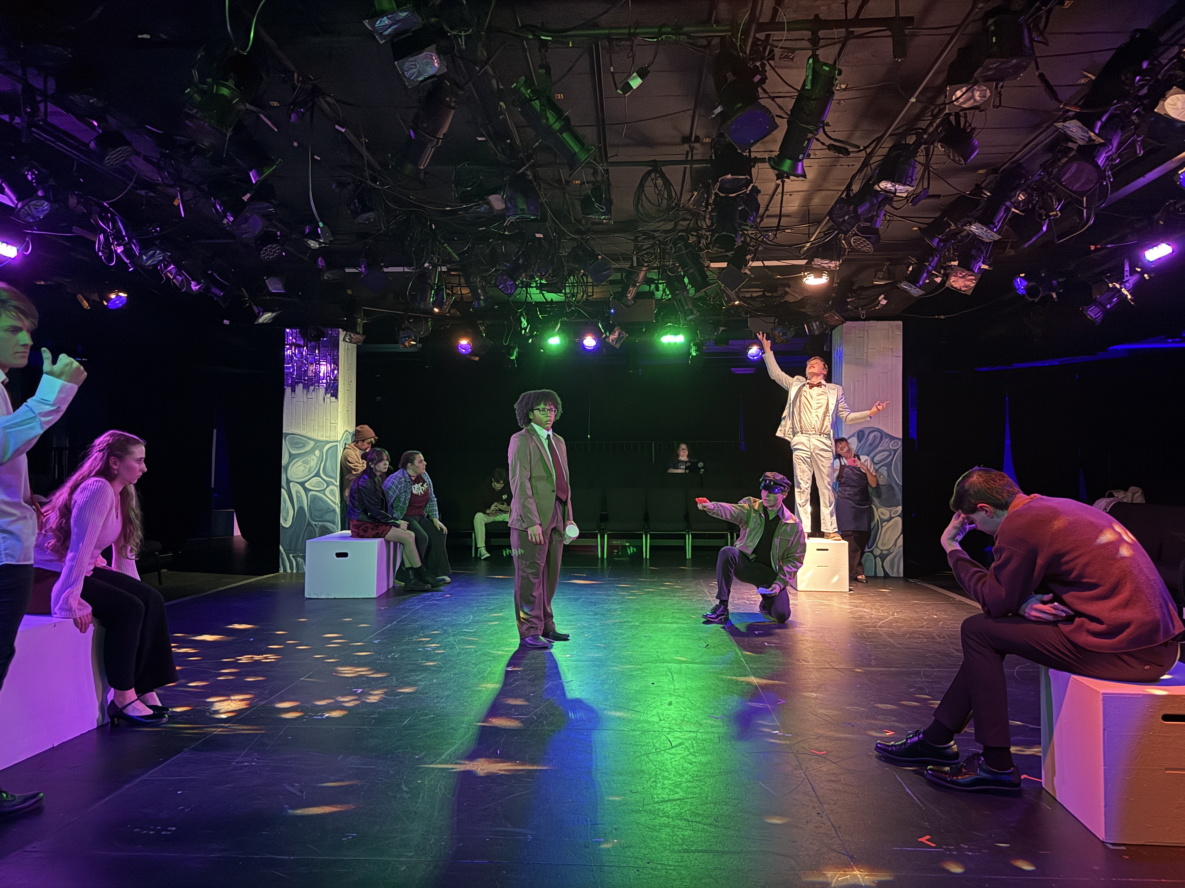 Act 1 Scene 3 featuring Olivia Welch as Charlotte, Evan Niemiec as Ted, Alec Tran as Smoke Club Kid, Quinn Tucker as Alice, Casie Fosbenner as Deb, August Garrett as Paul, Logan Verlinde as Sam, Saylor Amos as Zoey, Nathaniel Myers as Professor Hidgens, Kyle Jerudsik as Bill, and Sophia Catella as Green Peace Girl in Second Stage Productions "The Guy Who Didn't Like Musicals"