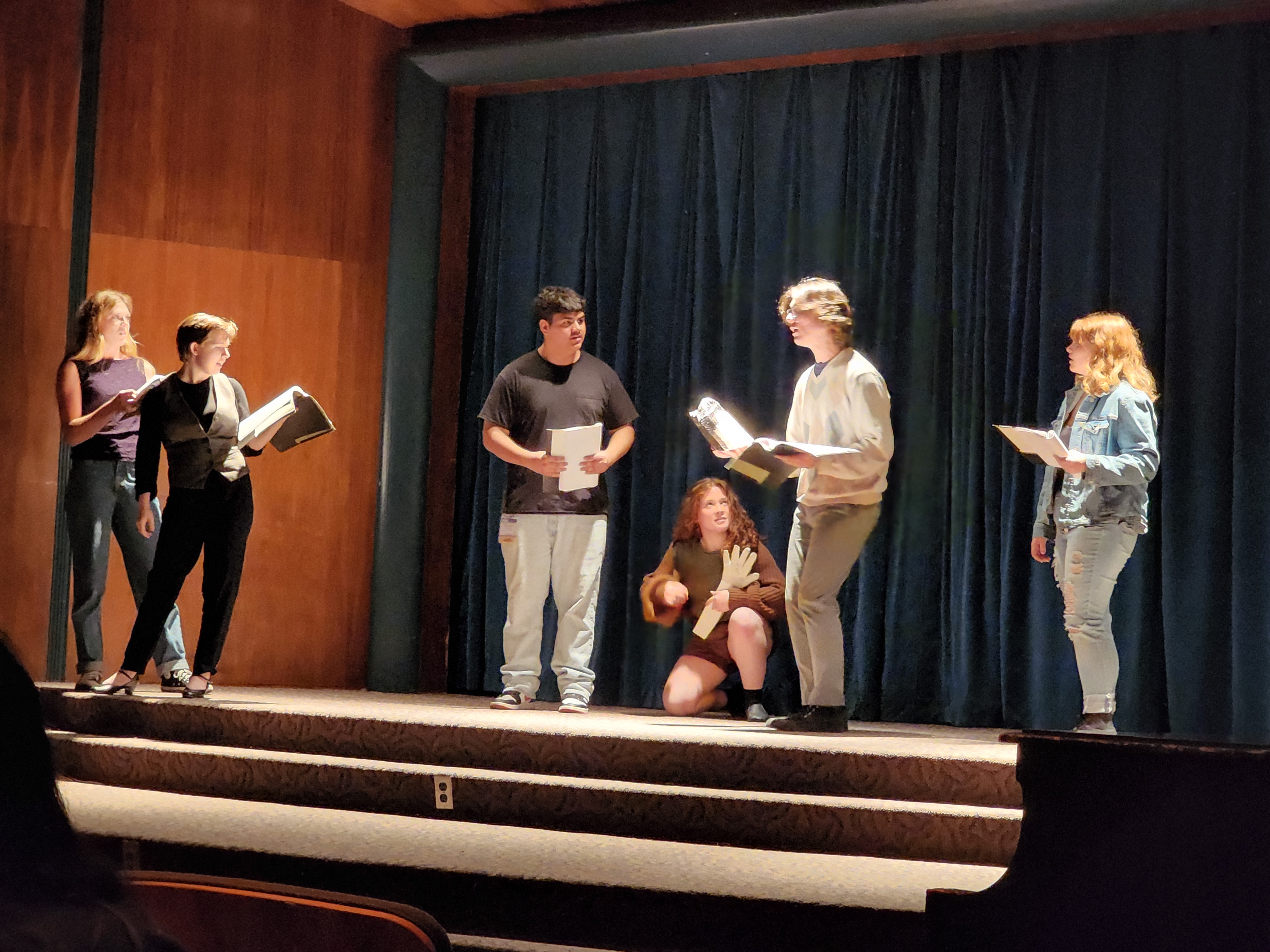 Drew, Lou, Larry, Dennis, the Creature Ollie, and Hailey in Timeline'd!" at International thespian Festival in Bloomington, Indiana