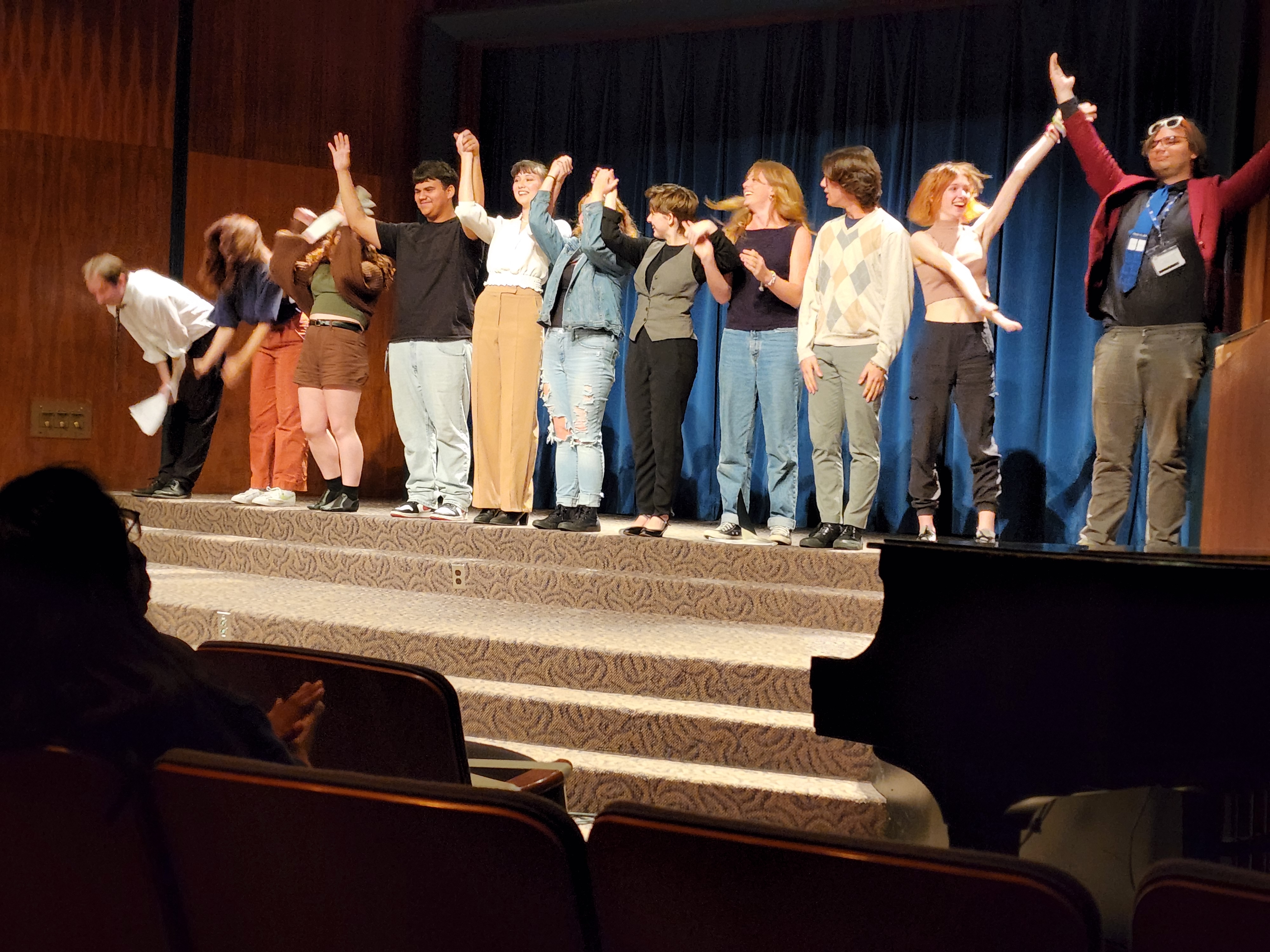 Full cast and Crew of  Timeline'd!" bowing at International thespian Festival in Bloomington, Indiana