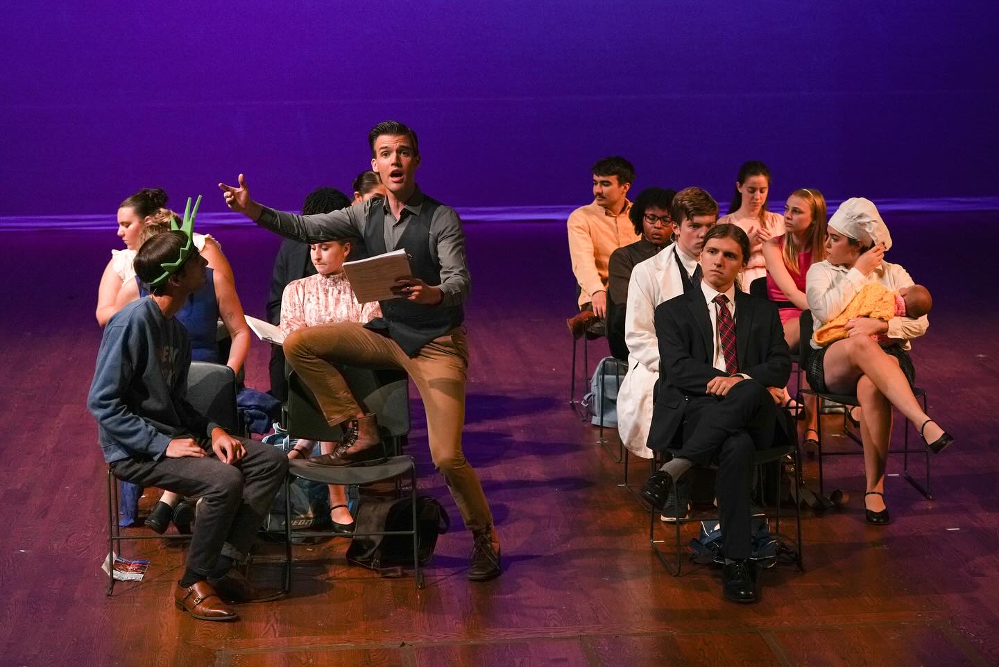 Full plane in MSU's New Musical Laboratory's production of "Taking Off" 