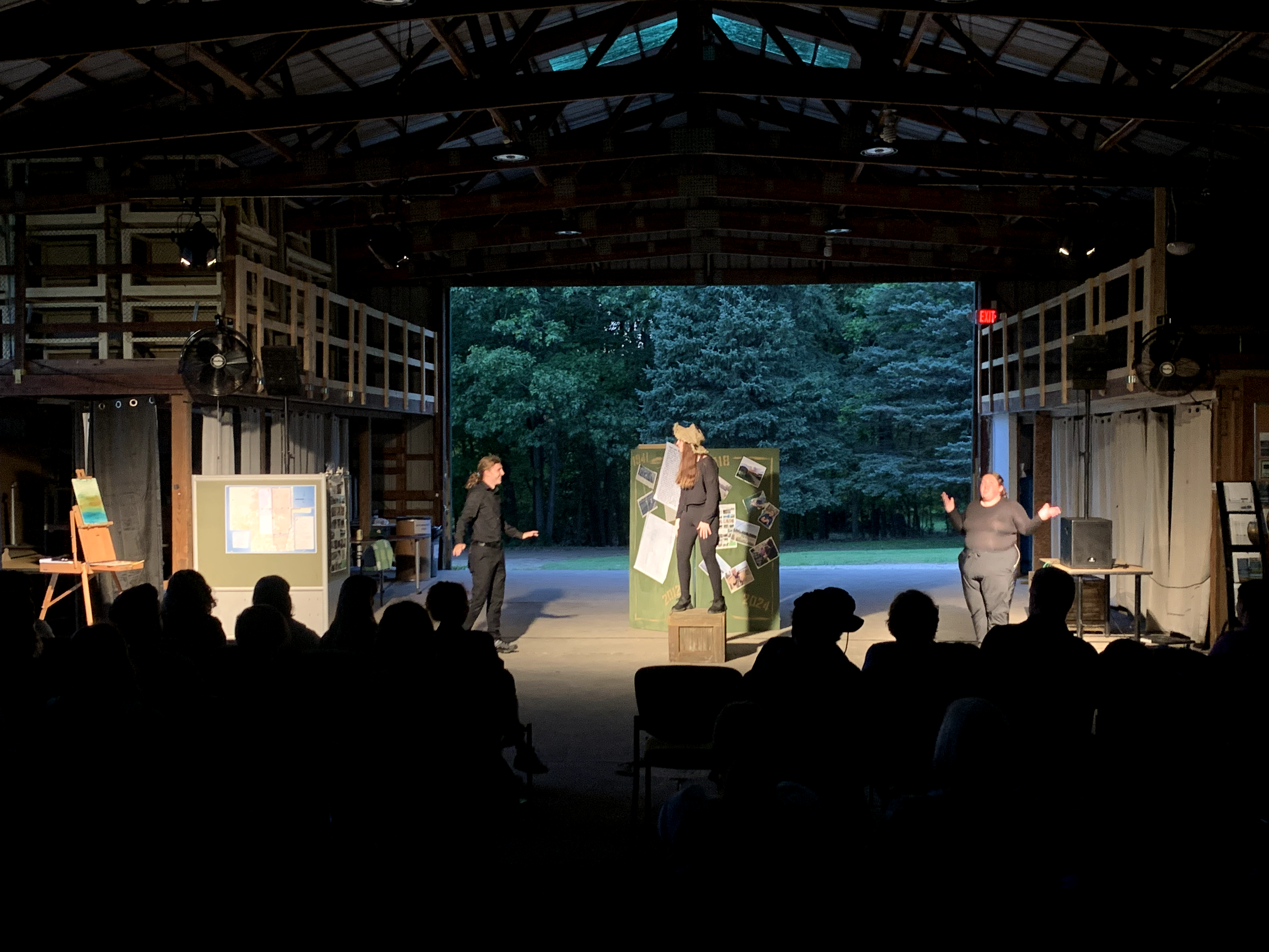 Noah Trapp, Savannah Jordan, and Reese Verlinde in 'The Link" in the barn at Corey Marsh Ecological Research Center (CMERC)