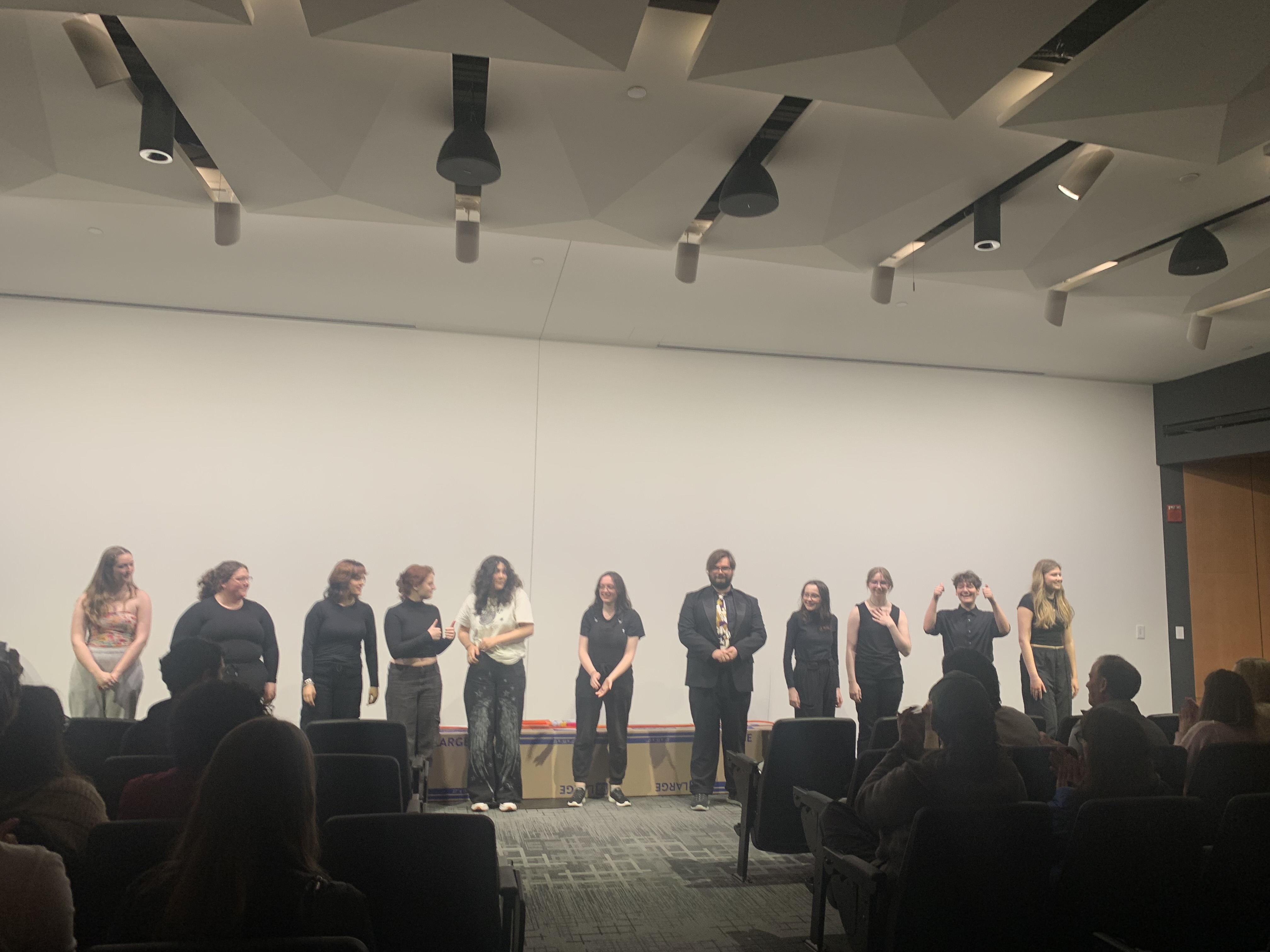 Bows featuring Anthony Monteleone, Elle Van Wagon, Emmy Able, Brooke Cousins, Tobias Sanders, Ella Galens, Caitlyn Myers, Alison Mastee, Reese Verlinde, and Jhanvi Gugneja at the Facility for Rare Isotope Beams (FRIB) produced by Second Stage Playwriting