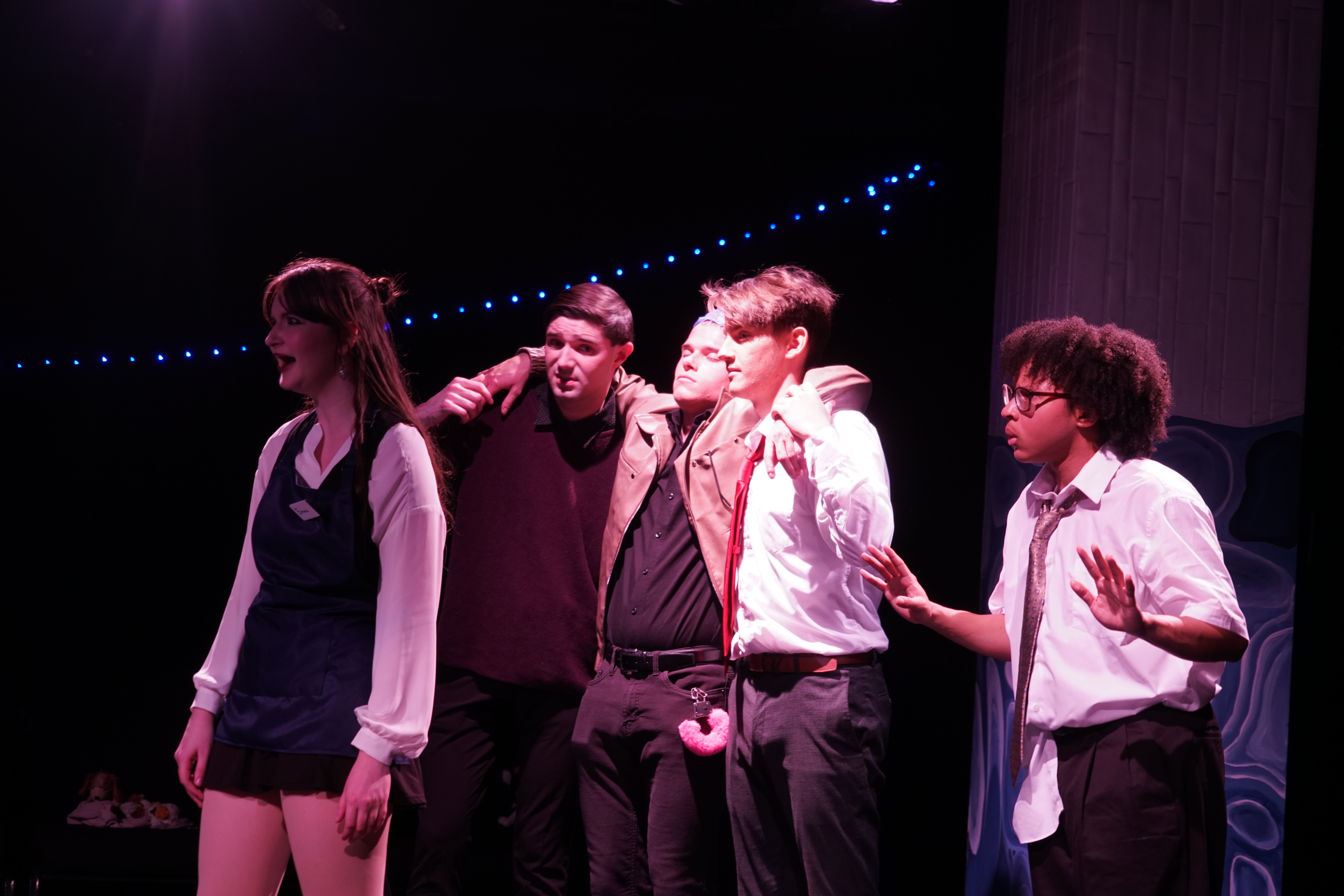 Brooke Cousins as Emma, Kyle Jerudsik as Bill, Logan Verlinde as Sam, Evan Niemiec as Ted,and August Garrett as Paul in Second Stage Productions "The Guy Who Didn't Like Musicals"